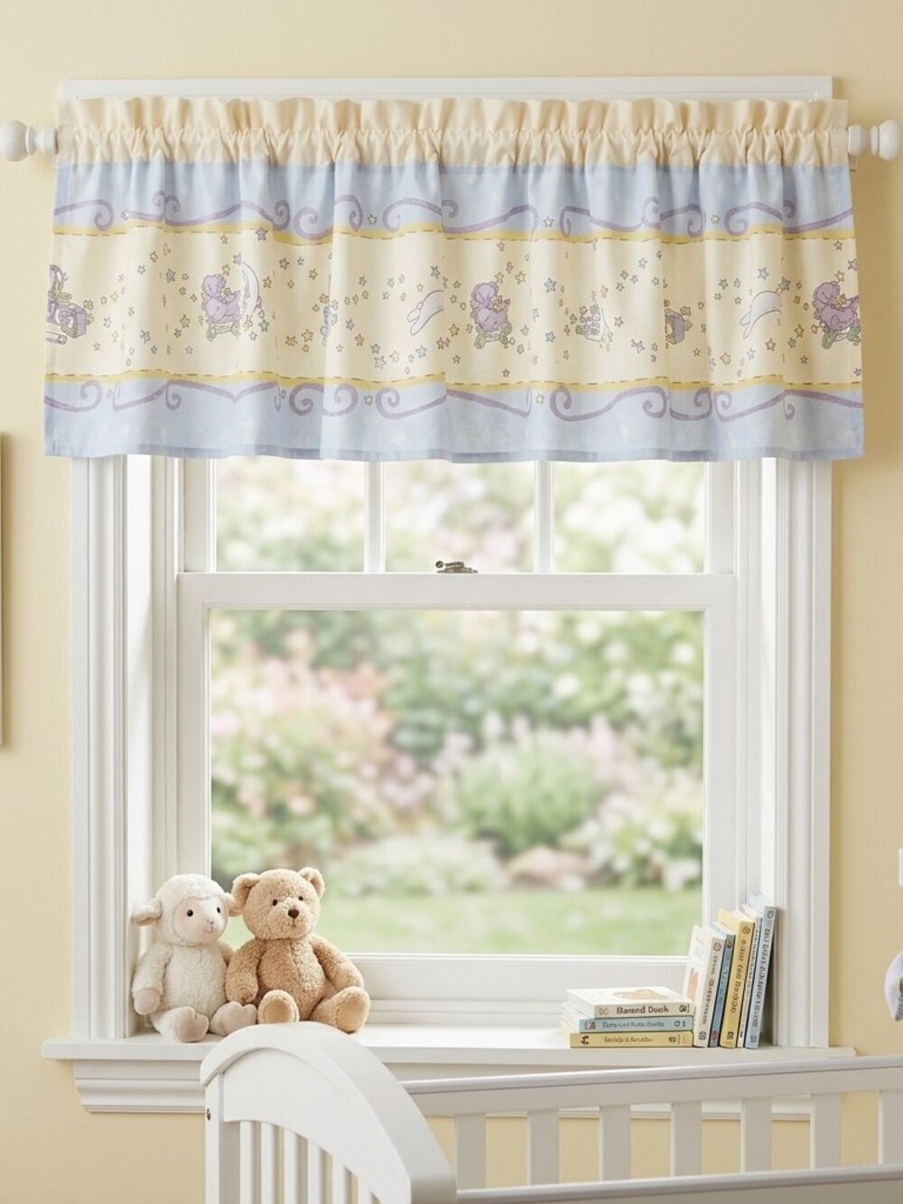 Kids Line Baby Nursery VALENCE curtain 15.25" tall pastel baby blue & cream